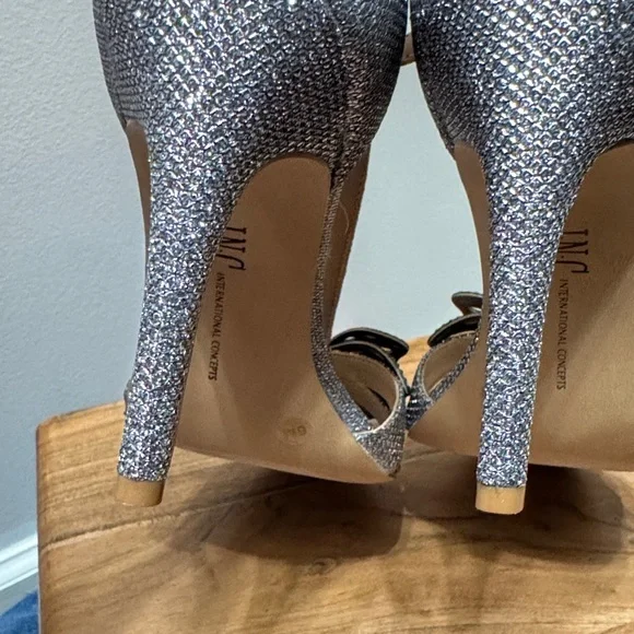 INC International Concepts Glittering Silver Heels - Picture 3 of 6